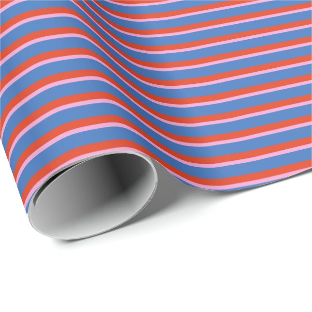 Blue Red Pink Retro Stripe Gift Wrap Pattern Geschenkpapier (Rolleneckpunkt)
