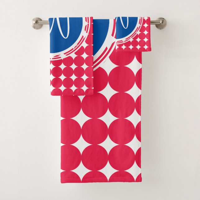 Blue & Red Polka Dot Monogram Badhandtuch Set (Insitu)