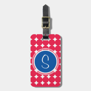 Blue & Red Polka Dot Monogram Gepäckanhänger