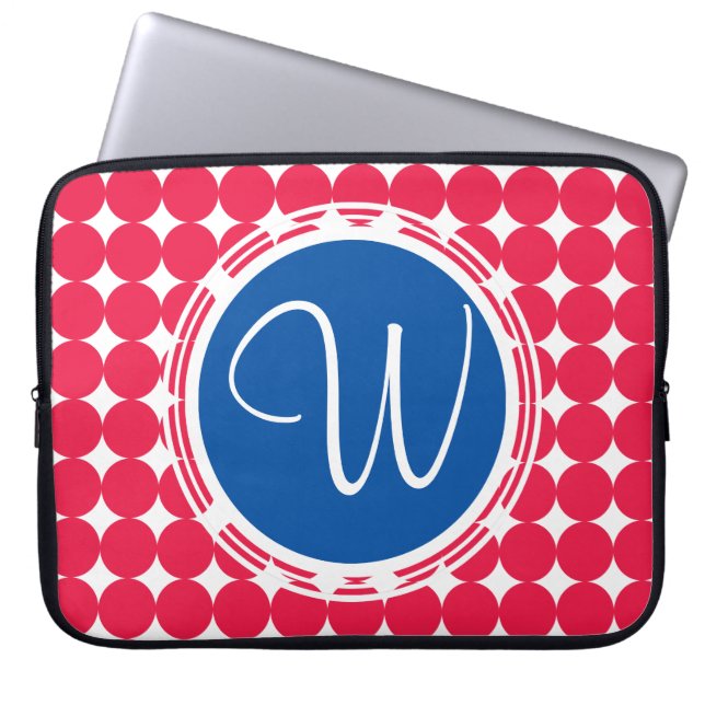 Blue & Red Polka Dot Monogram Laptopschutzhülle (Vorderseite)