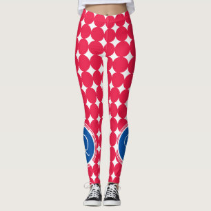 Blue & Red Polka Dot Monogram Leggings