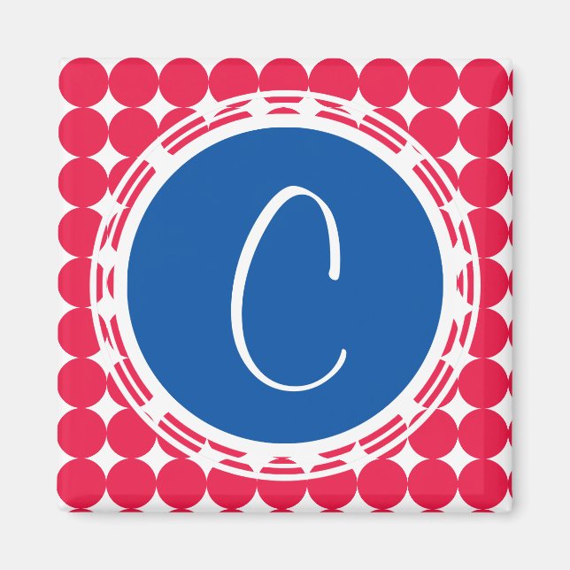 Blue & Red Polka Dot Monogram Magnet (Vorne)