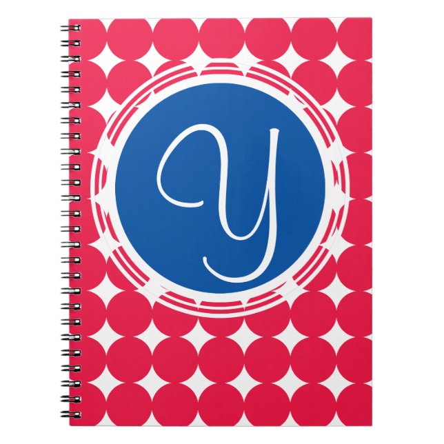 Blue & Red Polka Dot Monogram Notizblock (Vorderseite)