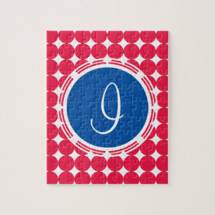 Blue & Red Polka Dot Monogram Puzzle