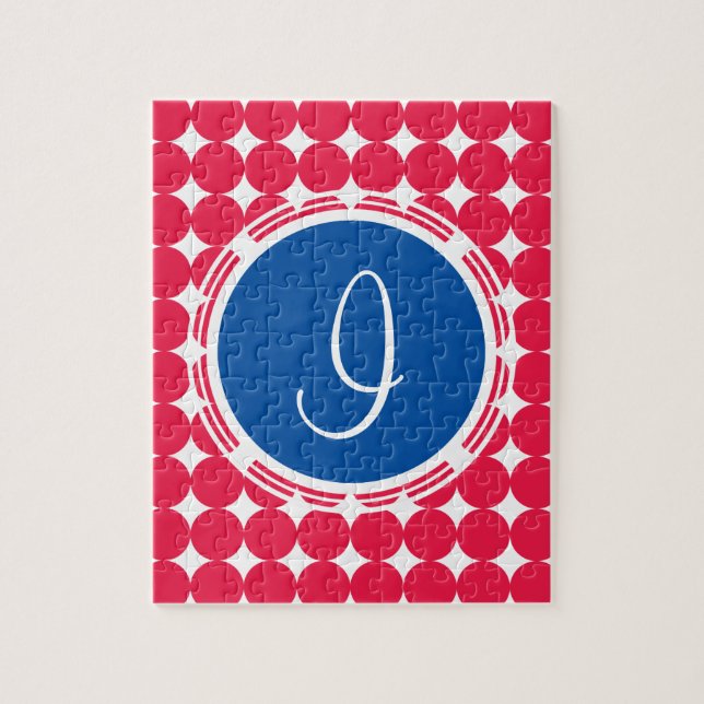 Blue & Red Polka Dot Monogram Puzzle (Vertikal)