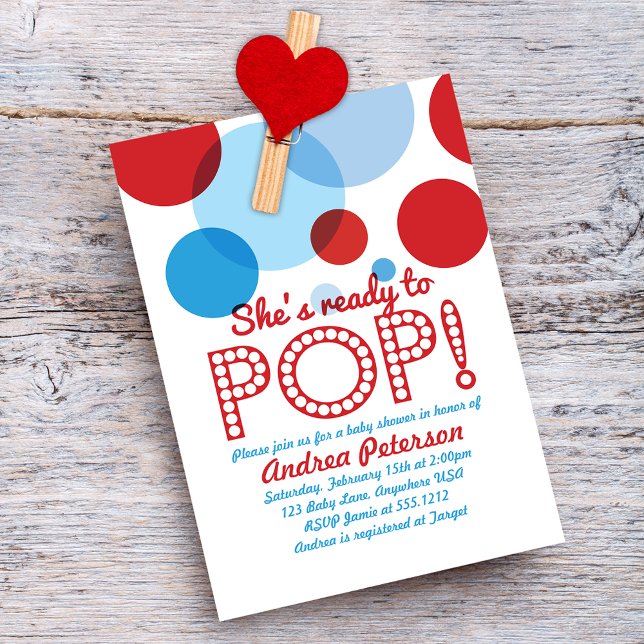 Blue Red Ready to Pop Baby Shower Invitation Einladung (Von Creator hochgeladen)