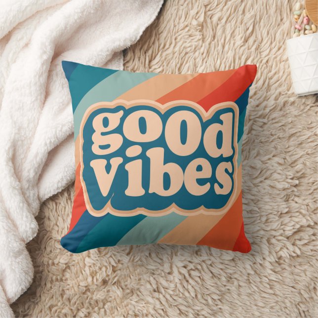 Blue Red Retro Good Vibes Square Pillow Kissen (Decke)