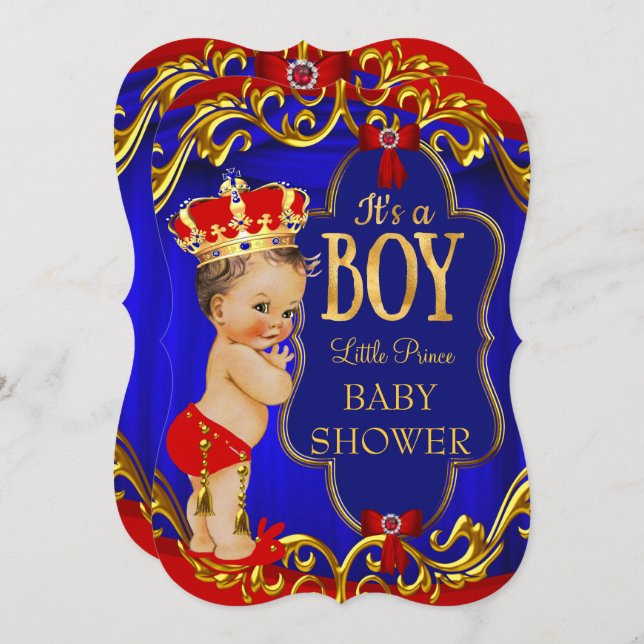 Blue Red Royal Boy Prince Baby Dusche Einladung (Vorne/Hinten)