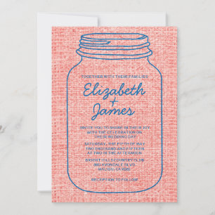 Blue & Red Rustic Mason Jar Hochzeit Einladungen