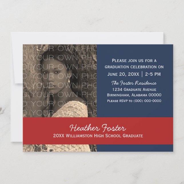 Blue/Red School Color Blocks Grad Einladung (Vorderseite)