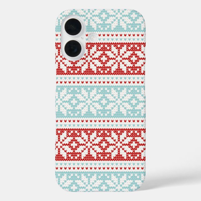 Blue Red Snowflakes Weihnachts Strick Pattern Case-Mate iPhone Hülle (Rückseite)