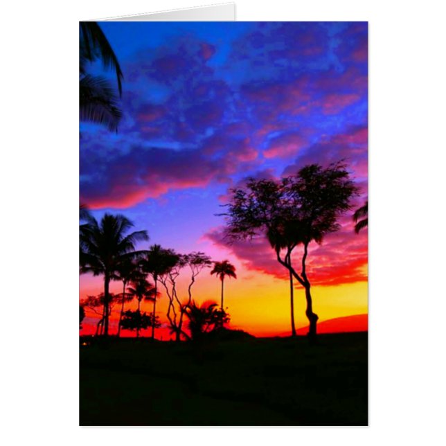 Blue Red Sunset Exotic Hawaiian Beach Palm Bäume (Vorne)