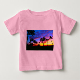 Blue Red Sunset Exotic Hawaiian Beach Palm Bäume Baby T-shirt