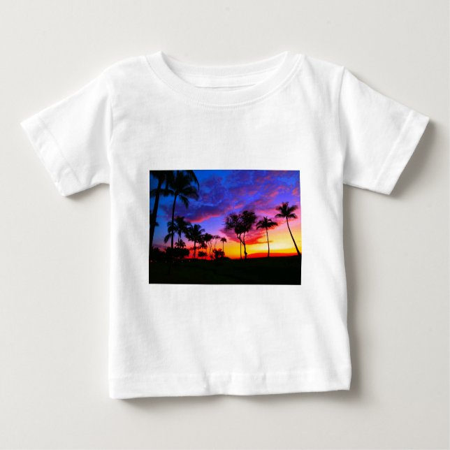 Blue Red Sunset Exotic Hawaiian Beach Palm Bäume Baby T-shirt (Vorderseite)