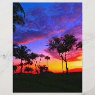 Blue Red Sunset Exotic Hawaiian Beach Palm Bäume Briefbogen