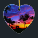 Blue Red Sunset Exotic Hawaiian Beach Palm Bäume Keramikornament<br><div class="desc">Retro Exotic Travel Places Fotografie - Vintager Palmenbaum & das Beach Foto Artwork</div>