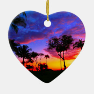 Blue Red Sunset Exotic Hawaiian Beach Palm Bäume Keramikornament