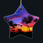 Blue Red Sunset Exotic Hawaiian Beach Palm Bäume Keramikornament<br><div class="desc">Retro Exotic Travel Places Fotografie - Vintager Palmenbaum & das Beach Foto Artwork</div>