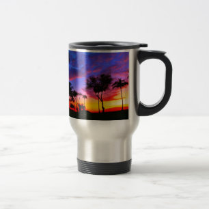 Blue Red Sunset Exotic Hawaiian Beach Palm Bäume Reisebecher