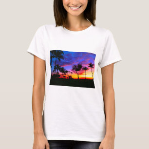 Blue Red Sunset Exotic Hawaiian Beach Palm Bäume T-Shirt