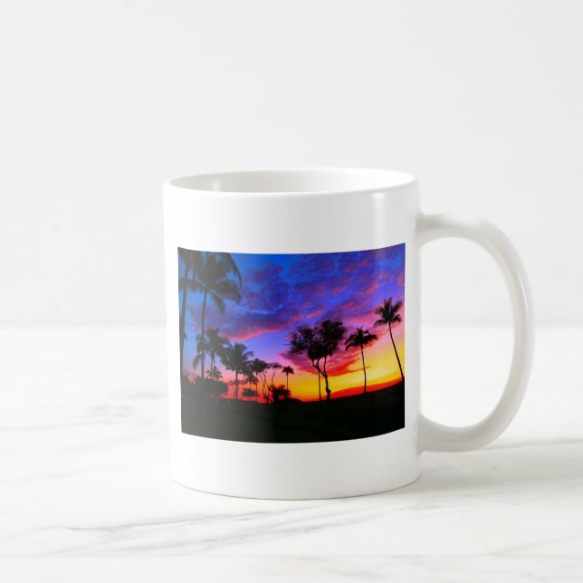 Blue Red Sunset Exotic Hawaiian Beach Palm Bäume Tasse (Rechts)