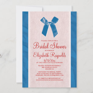 Blue Red Vintage Bow Linen Bridal Shower Invites Einladung