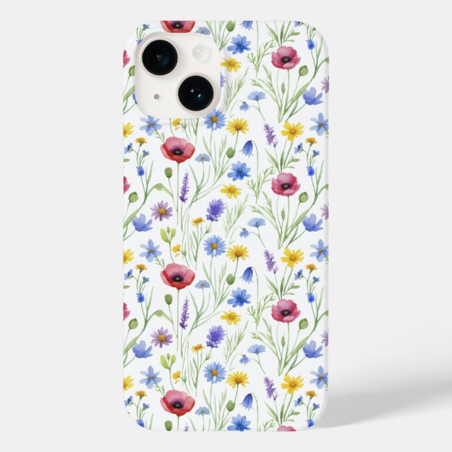 Blue Red Watercolor Wildflower Case-Mate iPhone Hülle (Rückseite)