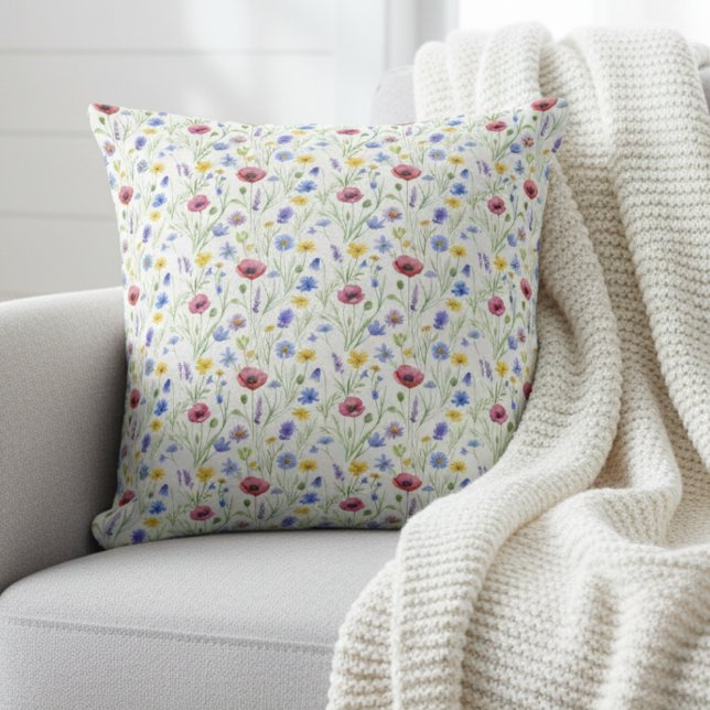 Blue Red Watercolor Wildflower Kissen (Von Creator hochgeladen)