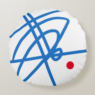 Blue Red White Abstrakt Art Minimal Rundes Kissen
