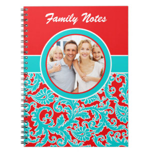Blue Red White Damask Family Notes Foto Notebook Notizblock
