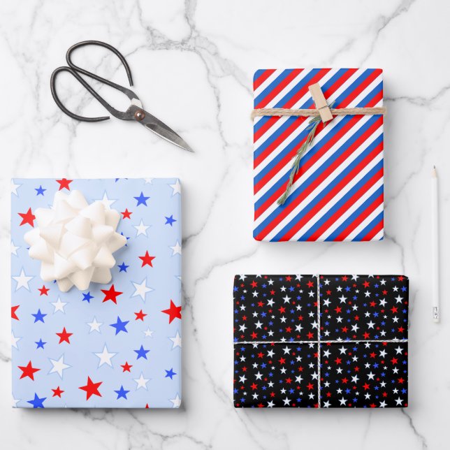 Blue Red White US Flagge Geschenkpapier Set (Vorderseite)