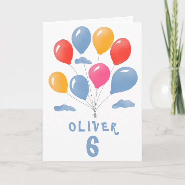 Blue Red Yellow Balloons Boy Birthday Card Karte (Vorderseite)