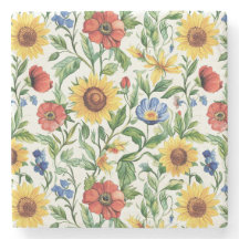 Blue Red Yellow Sunflowers Italian Floral