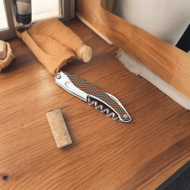 Blue Red Zickzack Stripes Cutting Board Kellnermesser (Corkscrew Bottle Opener)