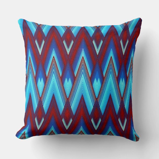 Blue Red Zig Zag Kissen (Vorderseite)