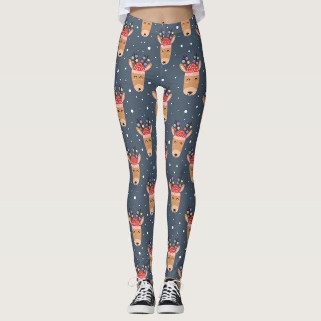 Blue Rédeer Rustic Niedlich Whimsical Fun Holiday Leggings (Vorderseite)