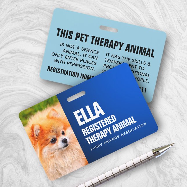 Blue Registered Therapy Animal Custom Foto ID Ausweis (Von Creator hochgeladen)