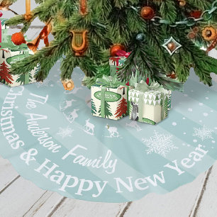 Blue Reindeer Forest Weihnachten Personalisiert Leinenimitat Weihnachtsbaumdecke