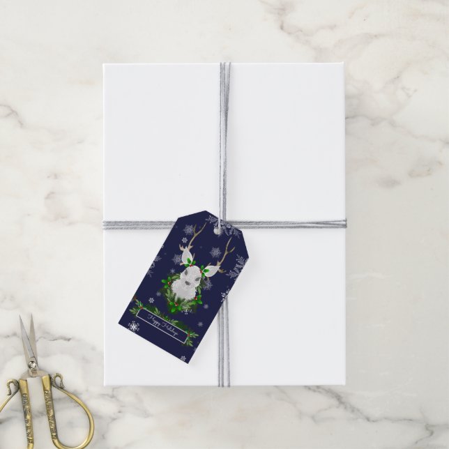 Blue Reindeer-Geschenkmarke Geschenkanhänger (Mit Garn)
