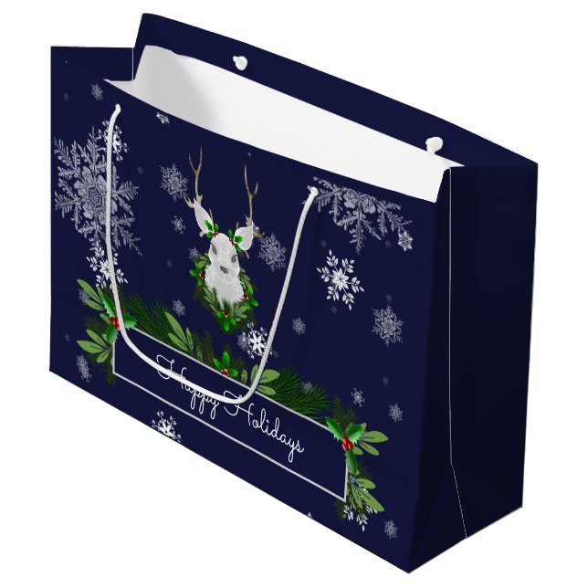 Blue Reindeer Gift Bag Große Geschenktüte (Vorderseite Schrägansicht)