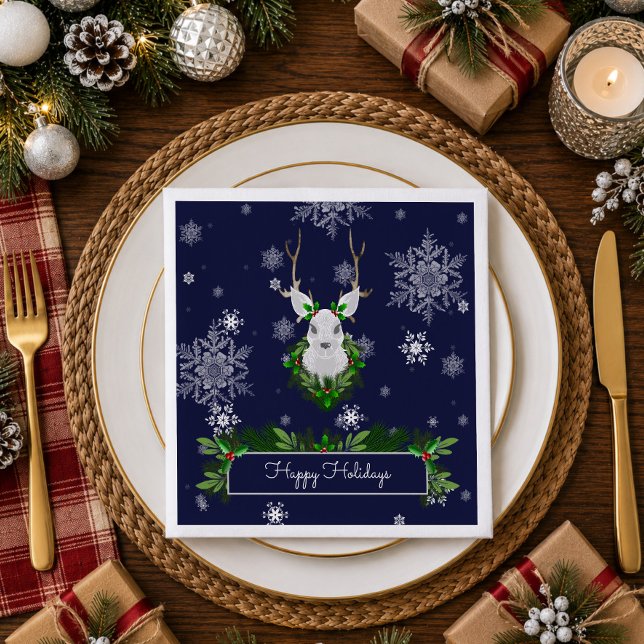 Blue Reindeer Paper Napkin Serviette (Blue Reindeer Paper Napkins)