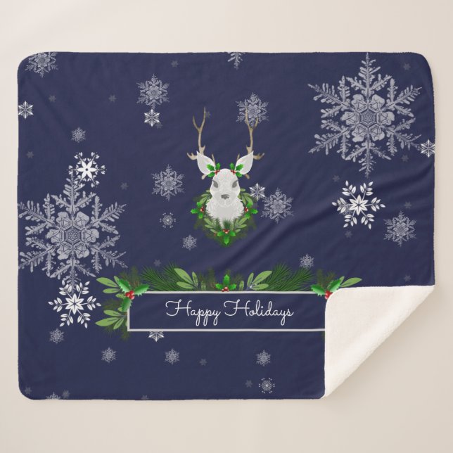 Blue Reindeer Sherpa Blanket Sherpadecke (Vorderseite (Horizontal))