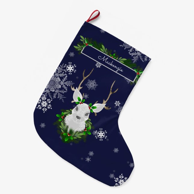 Blue Reindeer Strumpf Großer Weihnachtsstrumpf (Vorderansicht (hängend))