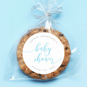 Blue Relax Script Baby Dusche Runder Aufkleber