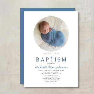 Blue Religious Cross 1 Foto Boy Baptism Einladung