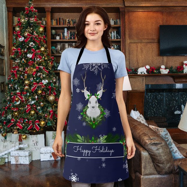 Blue Rentier Weihnachtsfeier Schürze (Blue Reindeer Christmas Apron)