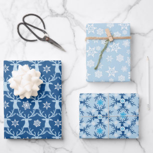 Blue Rentier Weihnachtsmuster Geschenkpapier Set