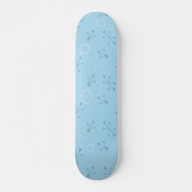 Blue Retro 50's Swingers Star Wallpaper Pattern Skateboard (Vorne)
