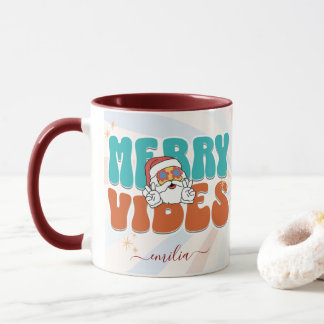 Blue Retro 70er Themed Merry Vibes Individuelle Na Tasse