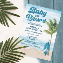Blue Retro Baby on board Surf Baby Dusche